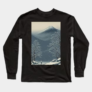 Ukiyo-e Japanese Art - Lone Figure on a Snowy Night Long Sleeve T-Shirt